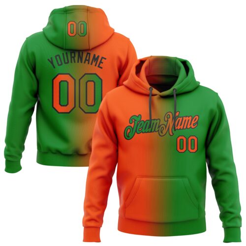 Gradient0169 Custom Stitched Grass Green Orange-Black Gradient Fashion Sports Pullover Sweatshirt Hoodie