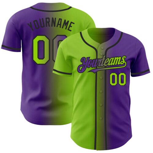 Gradient0181 Custom Purple Neon Green-Black Authentic Gradient Fashion Baseball Jersey