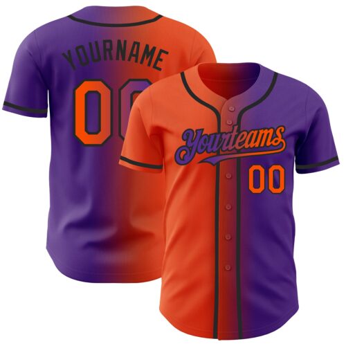 Gradient0182 Custom Purple Orange-Black Authentic Gradient Fashion Baseball Jersey