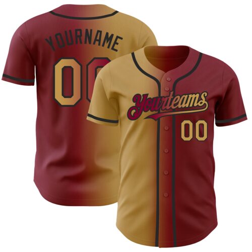 Gradient0186 Custom Maroon Old Gold-Black Authentic Gradient Fashion Baseball Jersey
