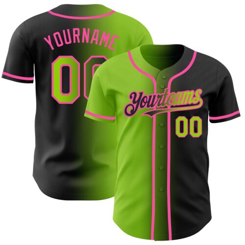 Gradient0190 Custom Black Neon Green-Pink Authentic Gradient Fashion Baseball Jersey