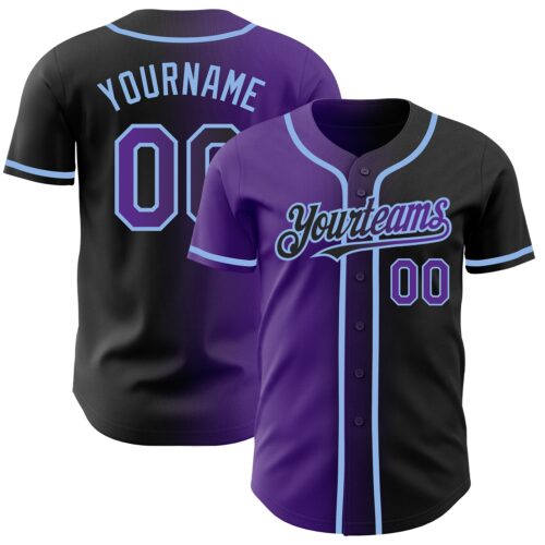 Gradient0200 Custom Black Purple-Light Blue Authentic Gradient Fashion Baseball Jersey