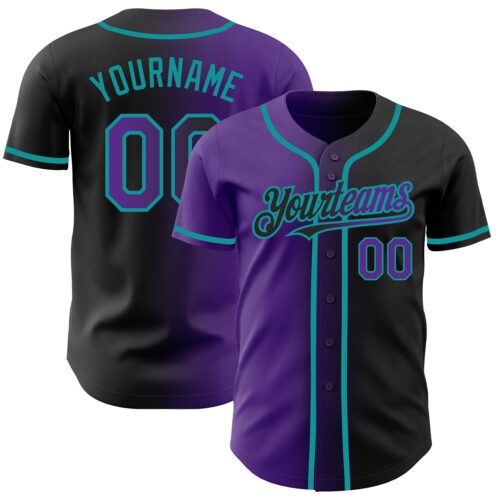 Gradient0201 Custom Black Purple-Teal Authentic Gradient Fashion Baseball Jersey