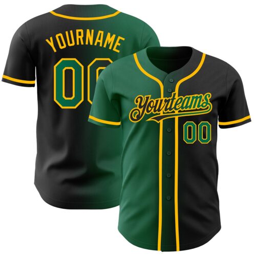 Gradient0204 Custom Black Kelly Green-Gold Authentic Gradient Fashion Baseball Jersey