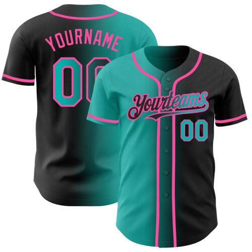 Gradient0212 Custom Black Aqua-Pink Authentic Gradient Fashion Baseball Jersey