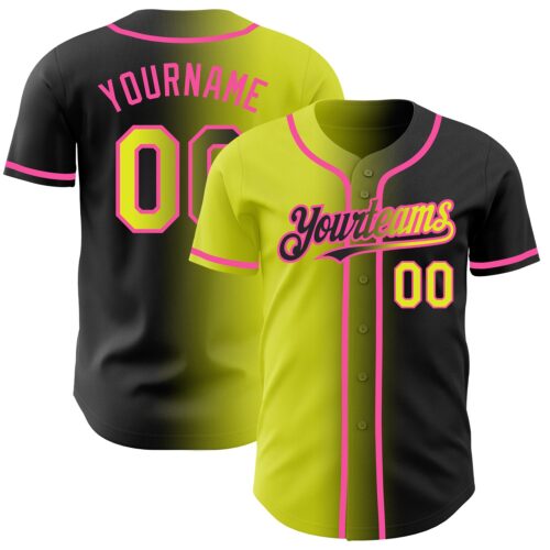 Gradient0213 Custom Black Neon Yellow-Pink Authentic Gradient Fashion Baseball Jersey