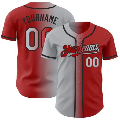 Gradient0219 Custom Red Gray-Black Authentic Gradient Fashion Baseball Jersey