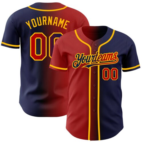 Gradient0222 Custom Navy Red-Gold Authentic Gradient Fashion Baseball Jersey
