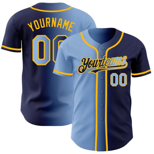 Gradient0224 Custom Navy Light Blue-Gold Authentic Gradient Fashion Baseball Jersey