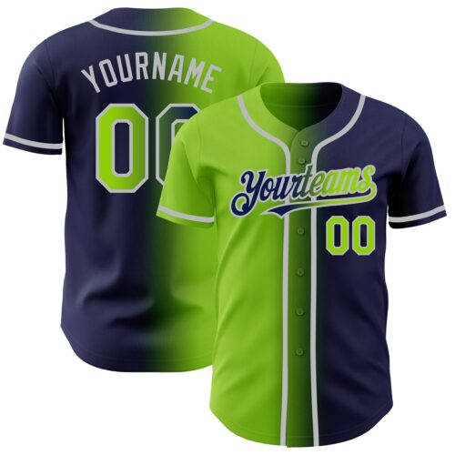 Gradient0234 Custom Navy Neon Green-Gray Authentic Gradient Fashion Baseball Jersey