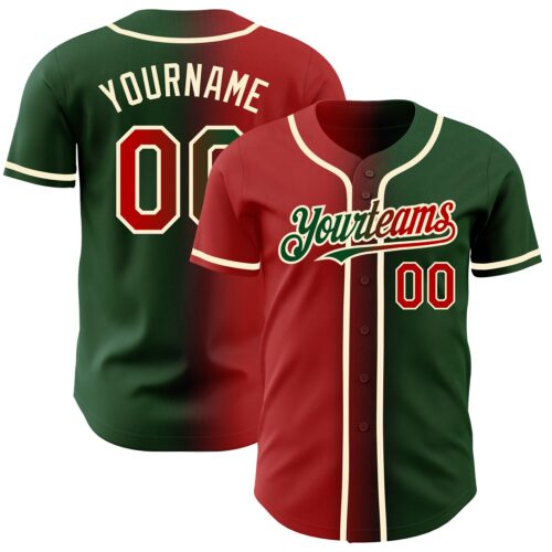 Gradient0252 Custom Green Red-Cream Authentic Gradient Fashion Baseball Jersey