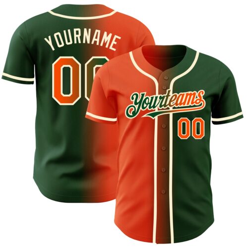 Gradient0254 Custom Green Orange-Cream Authentic Gradient Fashion Baseball Jersey