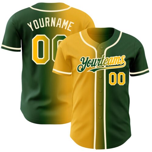 Gradient0255 Custom Green Gold-Cream Authentic Gradient Fashion Baseball Jersey