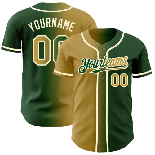 Gradient0256 Custom Green Old Gold-Cream Authentic Gradient Fashion Baseball Jersey
