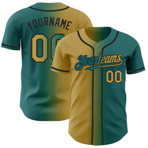 Gradient0259 Custom Teal Old Gold-Black Authentic Gradient Fashion Baseball Jersey
