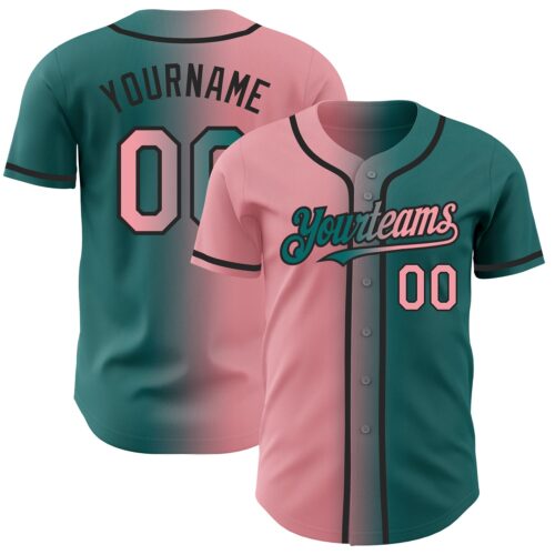 Gradient0260 Custom Teal Medium Pink-Black Authentic Gradient Fashion Baseball Jersey