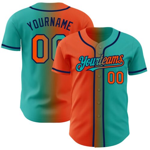 Gradient0262 Custom Aqua Orange-Navy Authentic Gradient Fashion Baseball Jersey