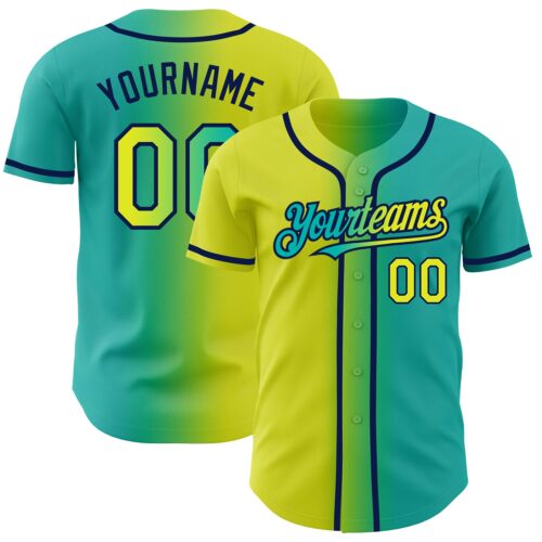 Gradient0263 Custom Aqua Neon Yellow-Navy Authentic Gradient Fashion Baseball Jersey