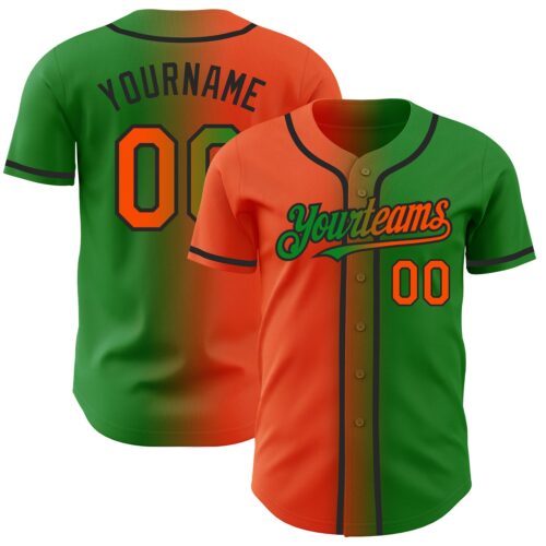 Gradient0269 Custom Grass Green Orange-Black Authentic Gradient Fashion Baseball Jersey