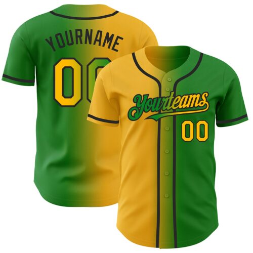 Gradient0270 Custom Grass Green Gold-Black Authentic Gradient Fashion Baseball Jersey