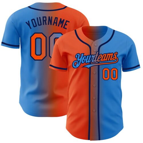 Gradient0271 Custom Electric Blue Orange-Navy Authentic Gradient Fashion Baseball Jersey