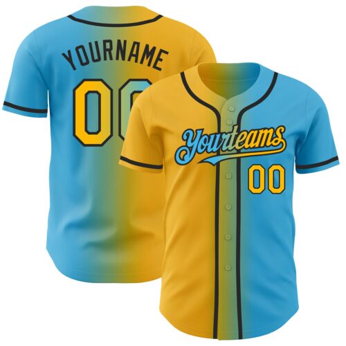 Gradient0274 Custom Sky Blue Gold-Black Authentic Gradient Fashion Baseball Jersey