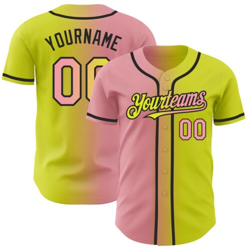 Gradient0277 Custom Neon Yellow Medium Pink-Black Authentic Gradient Fashion Baseball Jersey