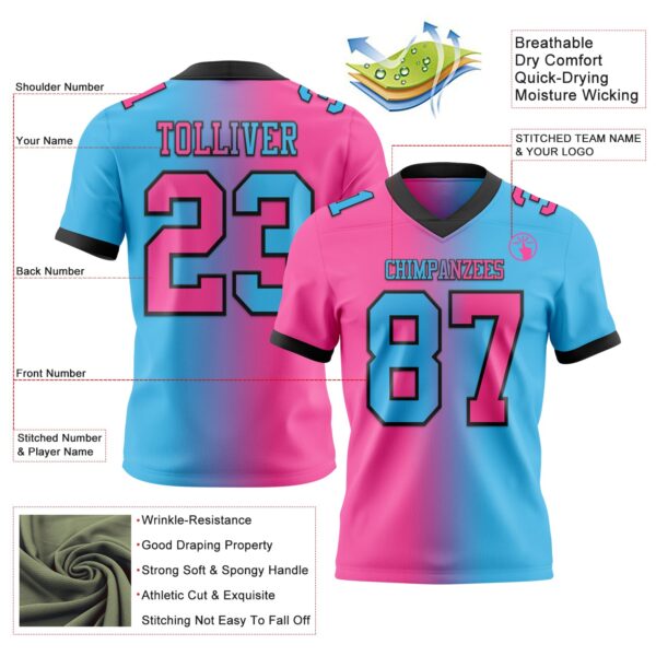Custom Sky Blue Pink-Black Authentic Gradient Fashion Football Jersey