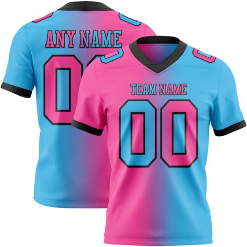Gradient0282 Custom Sky Blue Pink-Black Authentic Gradient Fashion Football Jersey