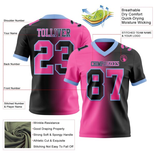 Custom Black Pink-Light Blue Authentic Gradient Fashion Football Jersey