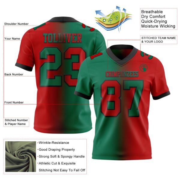 Custom Red Kelly Green-Black Authentic Gradient Fashion Football Jersey
