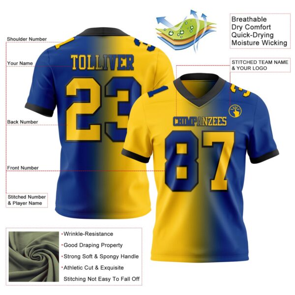 Custom Royal Yellow-Black Authentic Gradient Fashion Football Jersey
