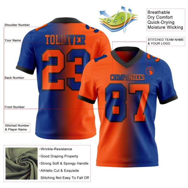Custom Royal Orange-Black Authentic Gradient Fashion Football Jersey