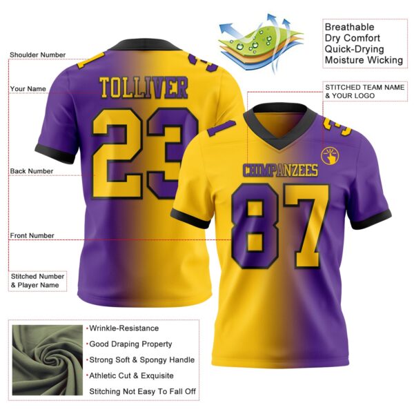 Custom Purple Yellow-Black Authentic Gradient Fashion Football Jersey