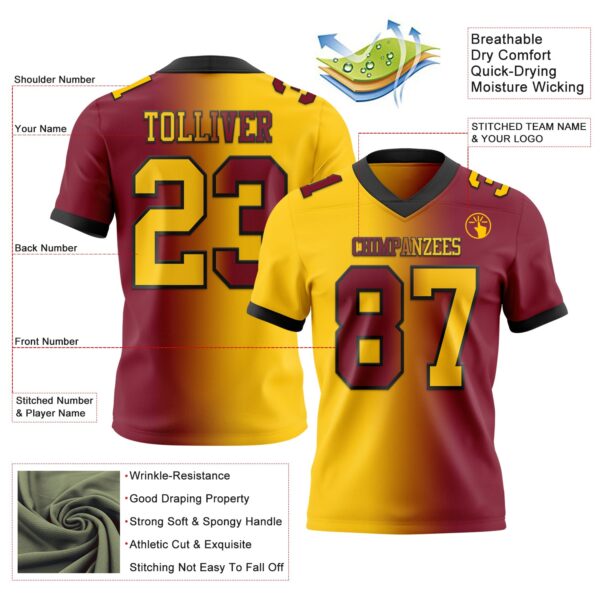 Custom Crimson Yellow-Black Authentic Gradient Fashion Football Jersey