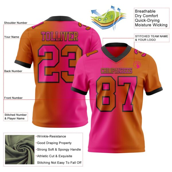 Custom Texas Orange Hot Pink-Black Authentic Gradient Fashion Football Jersey