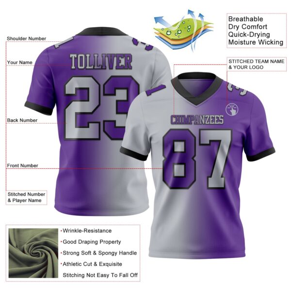 Custom Purple Gray-Black Authentic Gradient Fashion Football Jersey