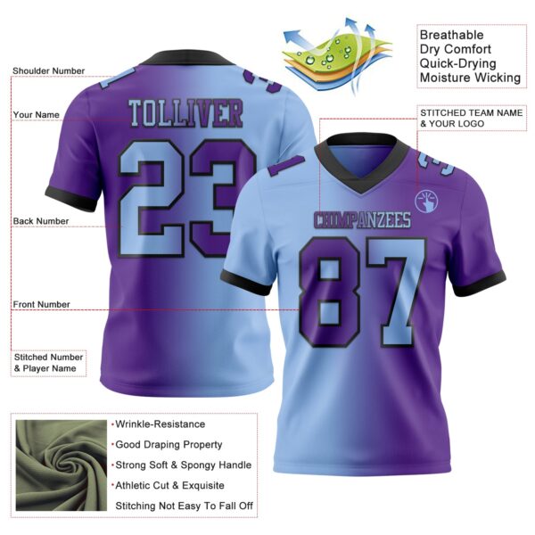Custom Purple Light Blue-Black Authentic Gradient Fashion Football Jersey