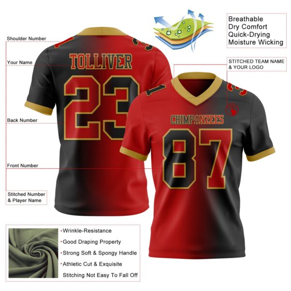 Custom Black Red-Old Gold Authentic Gradient Fashion Football Jersey