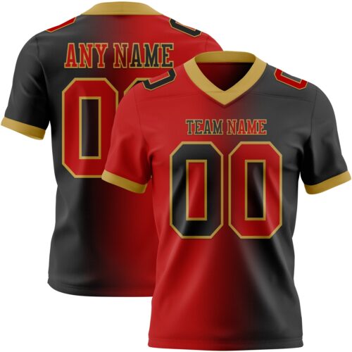 Gradient0318 Custom Black Red-Old Gold Authentic Gradient Fashion Football Jersey
