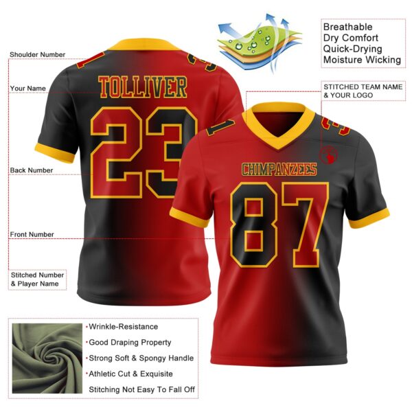 Custom Black Red-Gold Authentic Gradient Fashion Football Jersey