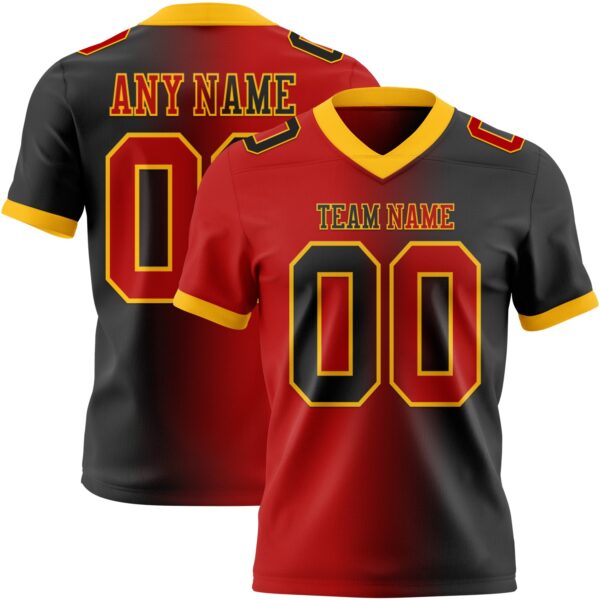 Custom Black Red-Gold Authentic Gradient Fashion Football Jersey
