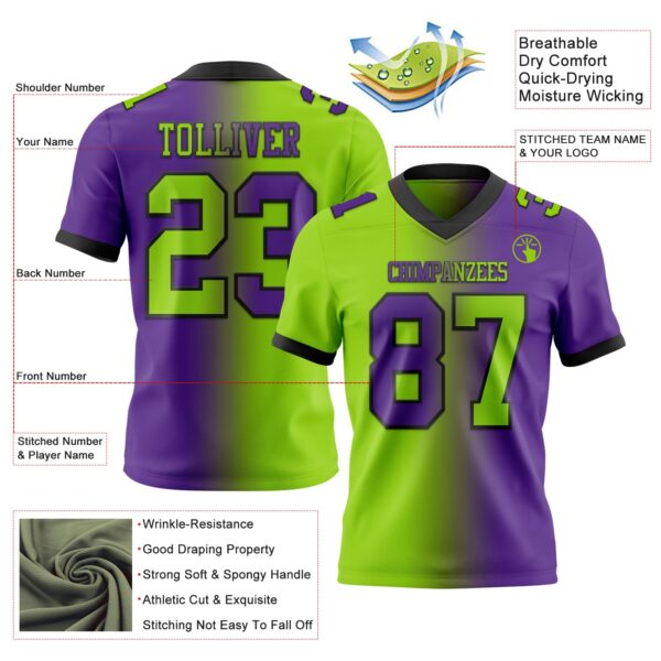 Custom Purple Neon Green-Black Authentic Gradient Fashion Football Jersey