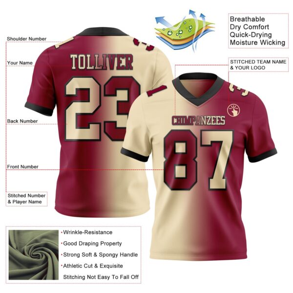 Custom Maroon Cream-Black Authentic Gradient Fashion Football Jersey
