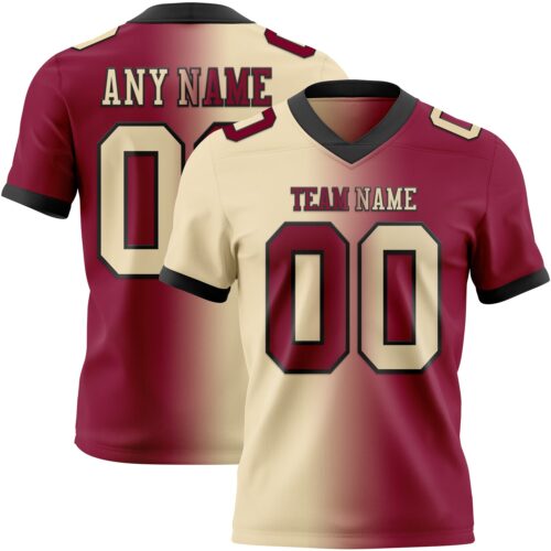 Custom Maroon Cream-Black Authentic Gradient Fashion Football Jersey