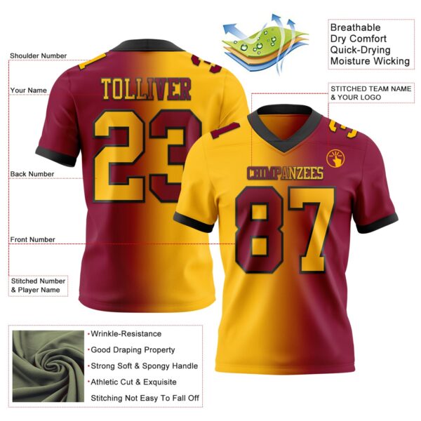 Custom Maroon Gold-Black Authentic Gradient Fashion Football Jersey