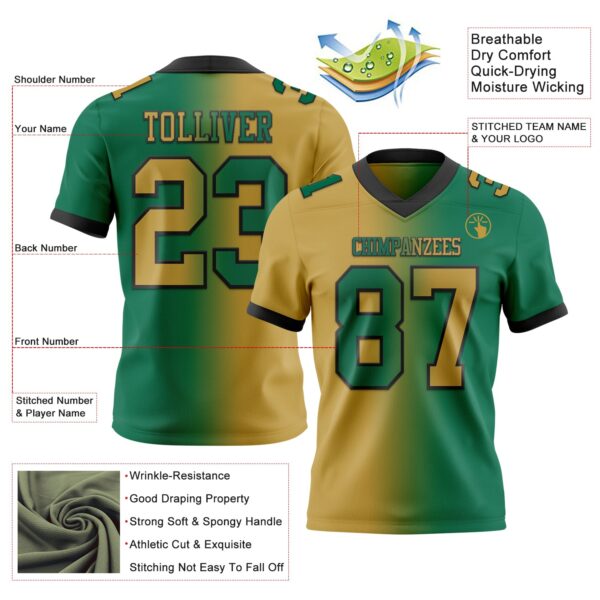 Custom Kelly Green Old Gold-Black Authentic Gradient Fashion Football Jersey