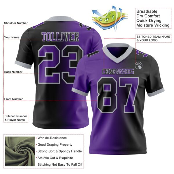 Custom Black Purple-Gray Authentic Gradient Fashion Football Jersey