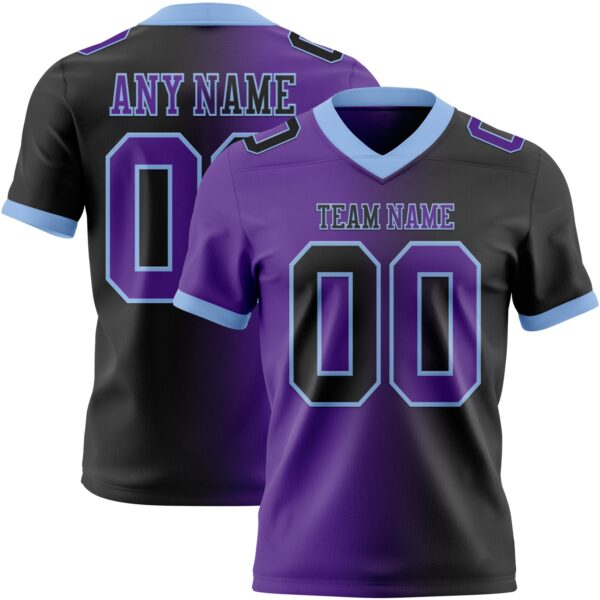 Custom Black Purple-Light Blue Authentic Gradient Fashion Football Jersey