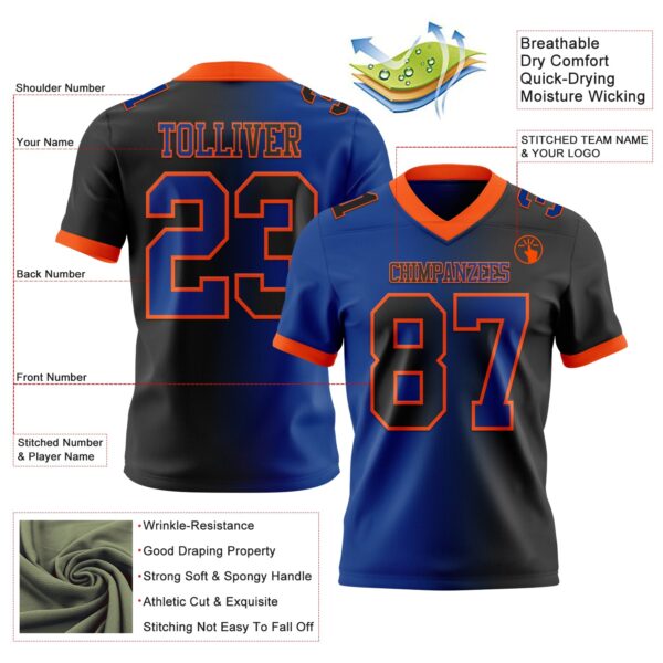 Custom Black Royal-Orange Authentic Gradient Fashion Football Jersey